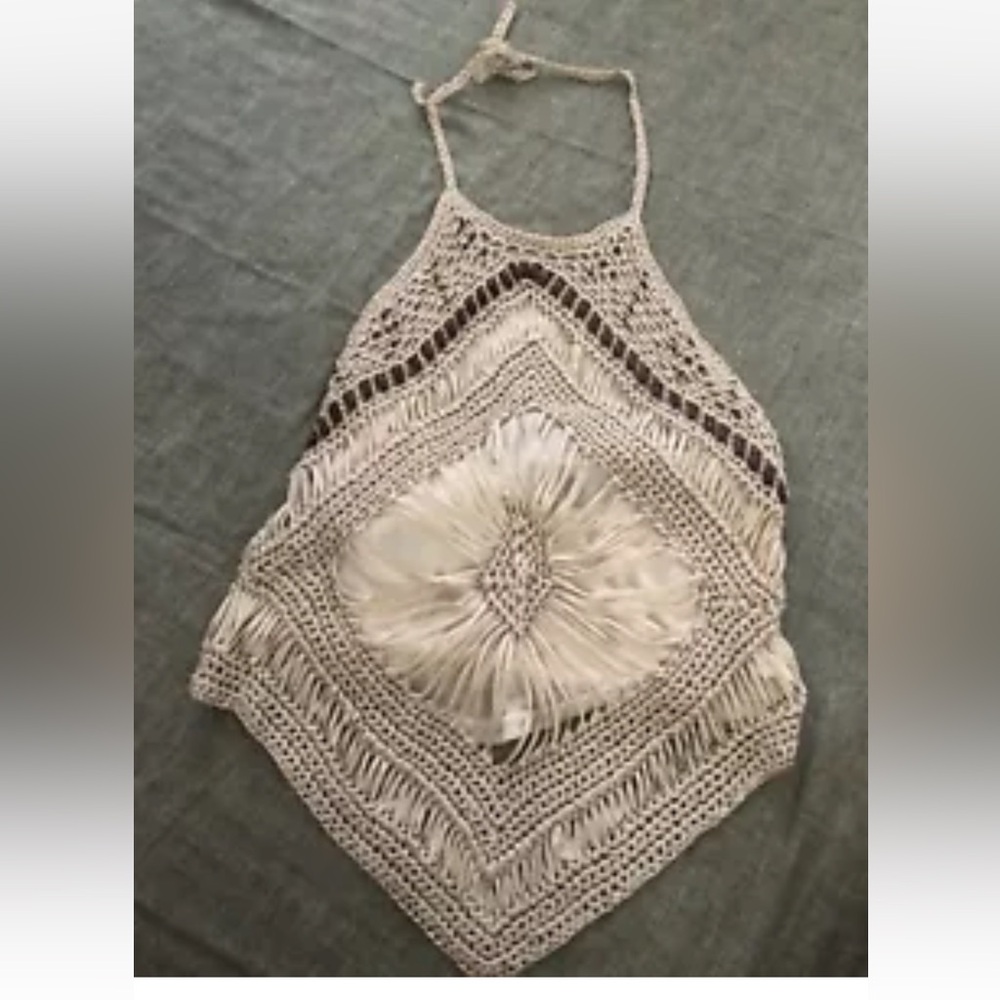 Arayal Bohemian Hippie Crochet Halter Top With Beads Size Vintage NWT
